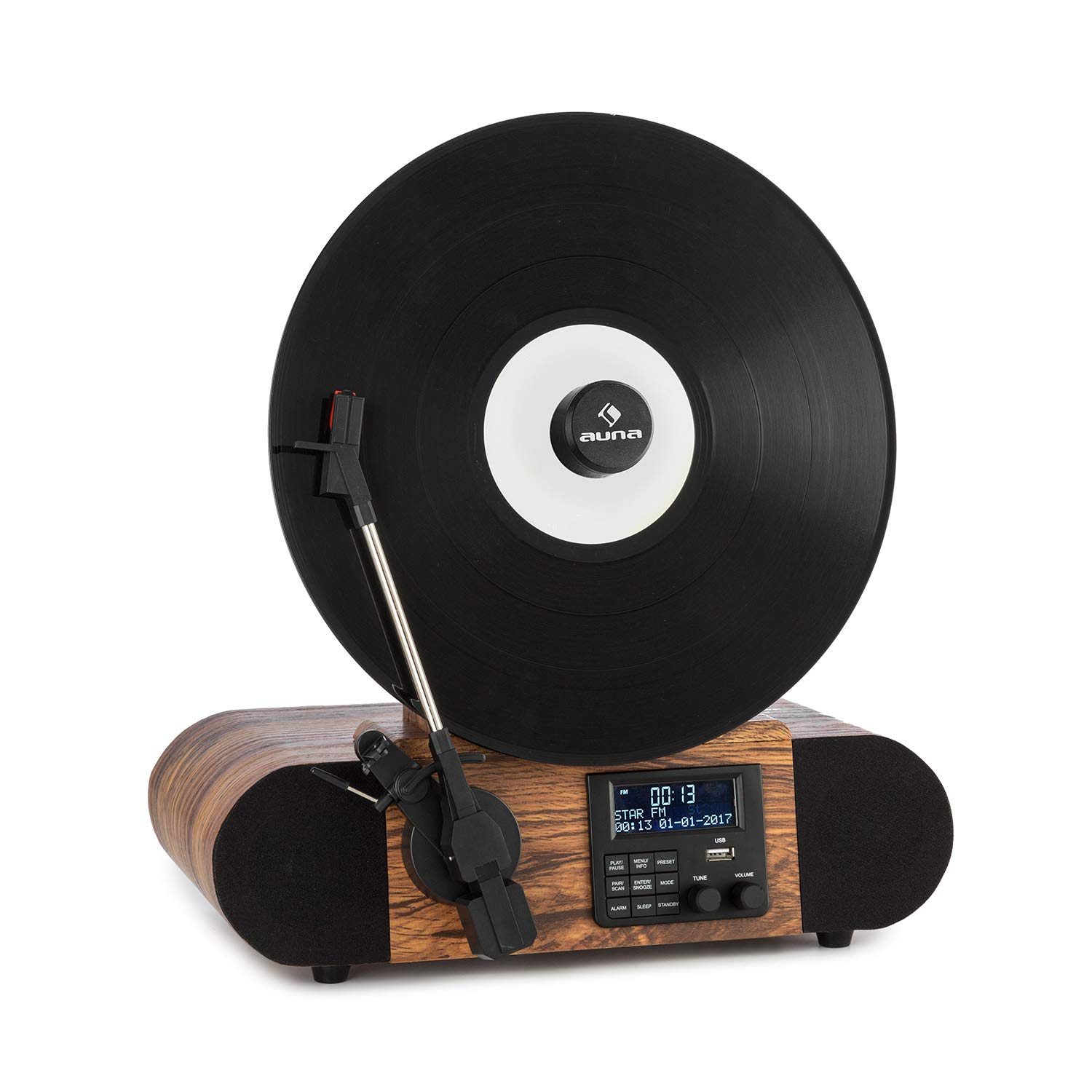 Auna Verticalo Se - Platine Vinyle, Tourne Disque, 33/45/78 T/Min, Haut-Parleurs Stéréo, Port Usb Compatible Mp3, Bluetooth, Entrée Aux, Tuner Dab+, Tuner Fm - Bois