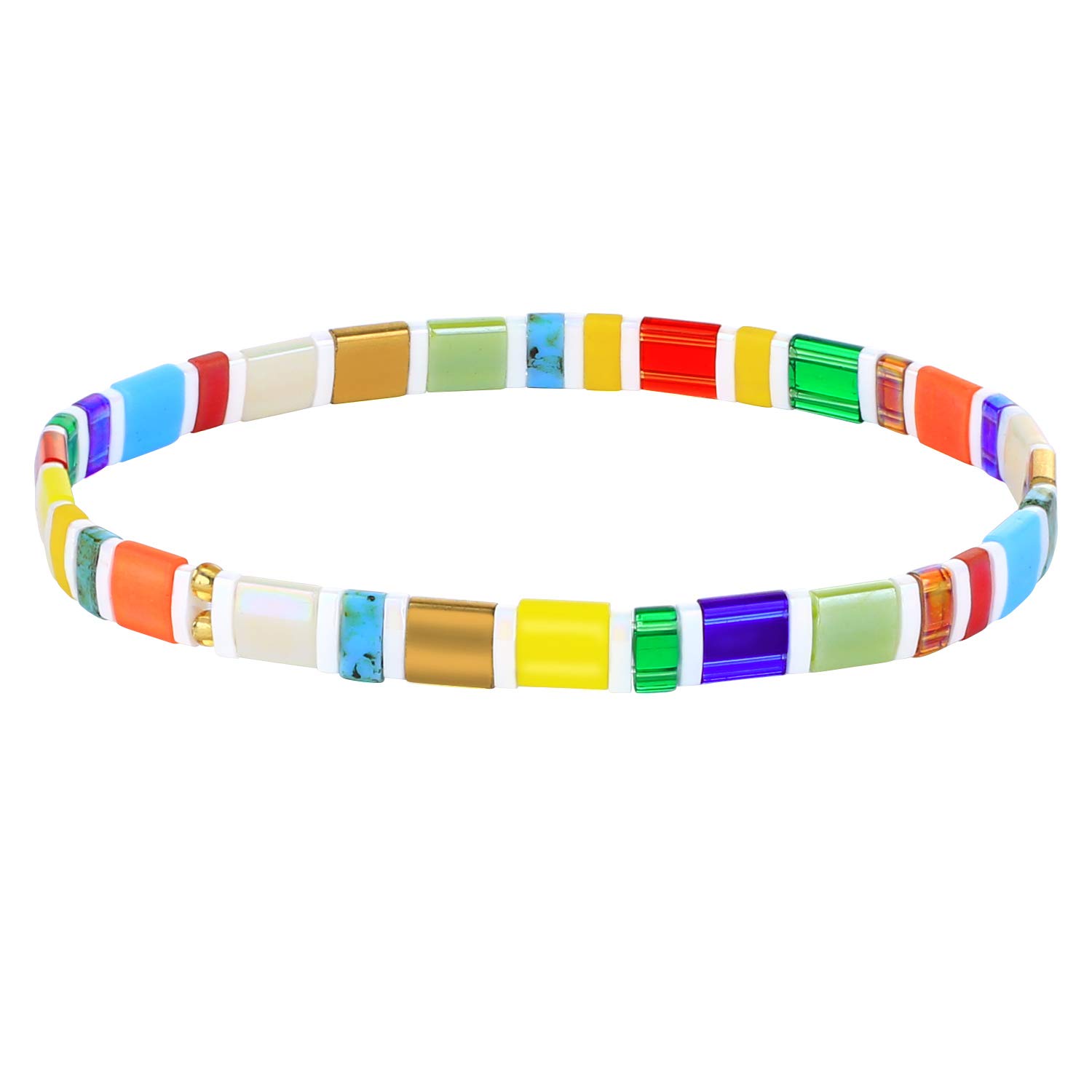 KELITCH Women Tila Beads Charm Bracelet Stretch Bracelets Candy Colors Wrap Friendship Bracelets - Q