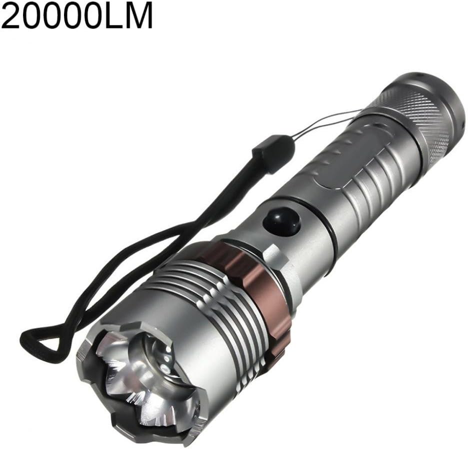Beautydecor 20000LM 15000LM Tactical Military T6 LED Rechargeable Zoomable Flashlight Torch size 20000LM (Silver)