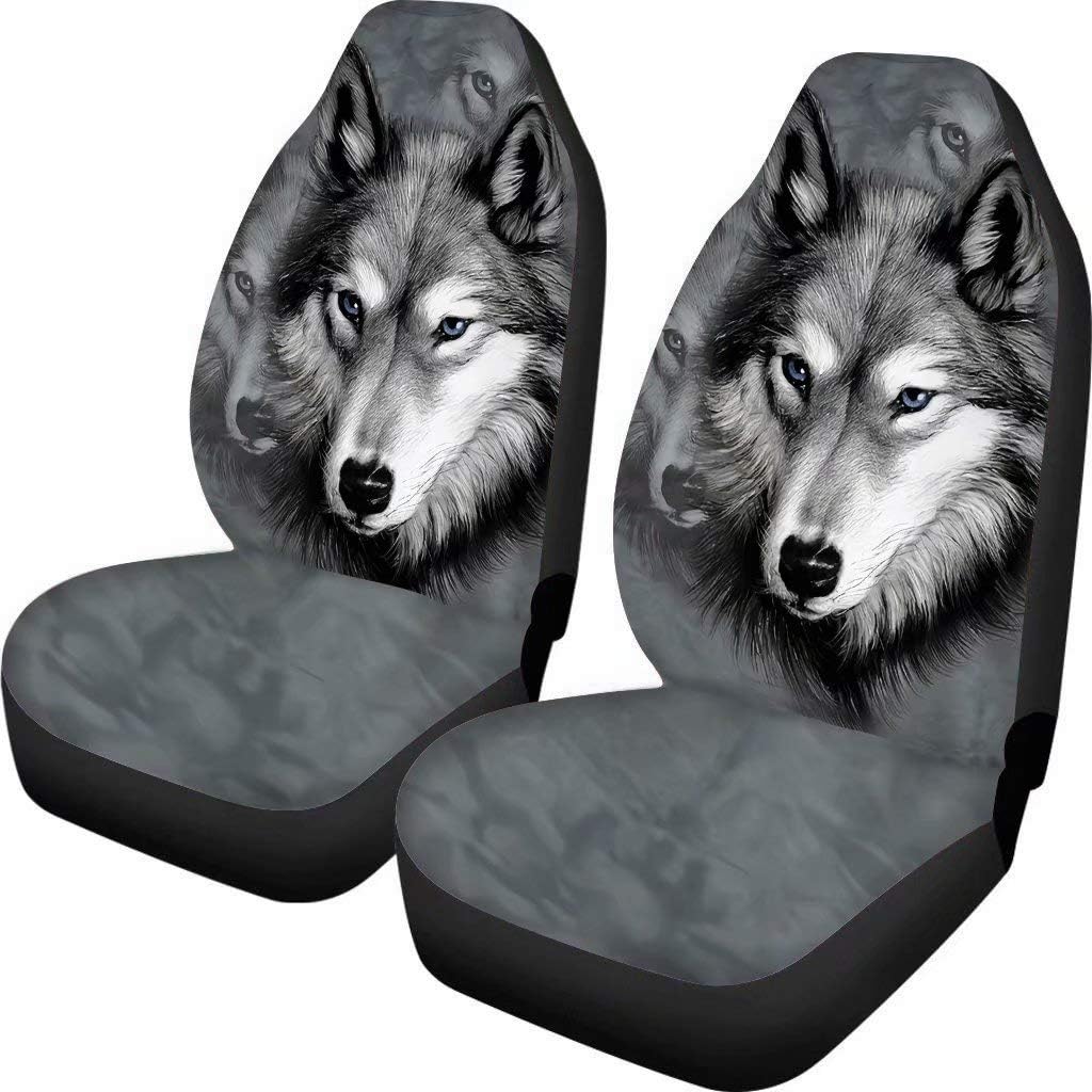chaqlin Grey Wolf Car Seat Cover Men Women Front Seat Cover Gifts Animal Design Universal Fit for Most Cars Set of 2 Front Full Auto Accessories Protector Case