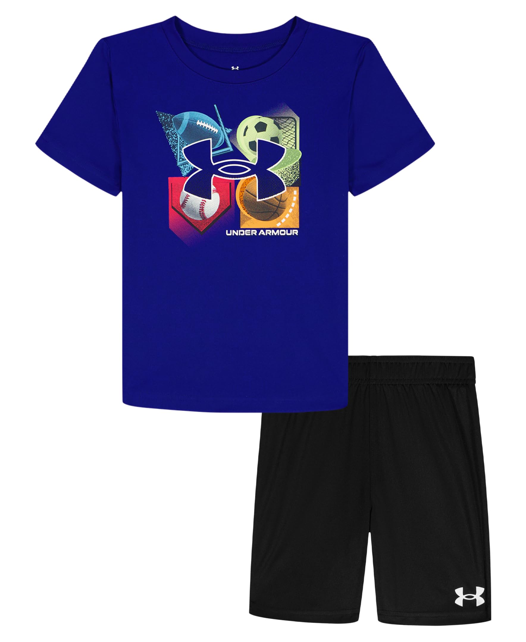 Under Armour Boys' 2-piece Short Sleeve Graphic T-Shirt and Shorts Set, Lightweight & Breathable, Royal Baller, 6 Image