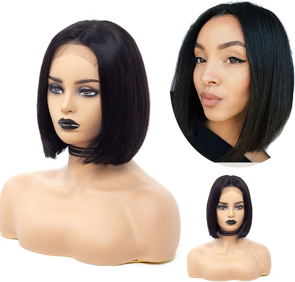 Cool2day Short Lace Front Human Hair Wigs Brazilian Remy Hair Bob Wig with Pre Plucked Hairline with Baby Hair 4x4 Lace Front Wigs (12 inch 150% Density)