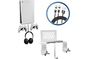 Hosanwell PS5 Wall Mount, PS5 Wall Mount Kit with 2 Detachable Controller Holder and Headphone Mount, Solid Metal with Accessories Easy Installation,White