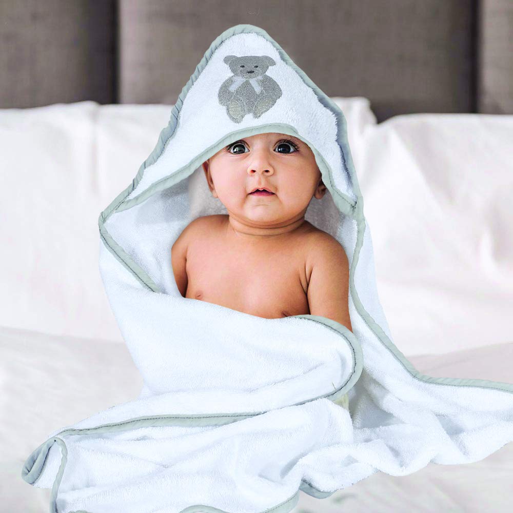 Baby Hooded Bath Towel For kids and New Babies Soft Thick Abosrbent Towel With Hood For New Born Essentials, White - 75 x 78 cm