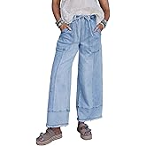 SHEWIN Women's Wide Leg Jeans High Waisted Baggy Jeans Stretchy Drawstring Denim Pants