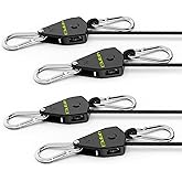 ELUFAH 4-Pack 1/8" Tie-Down Ratcheting, 10ft Adjustable Length Rope Hanger with Metal Gear, Ratcheting Pulley System Kayak Straps for Hanging Plant Grow Light/Camping Tent/Various Tie-Down Work