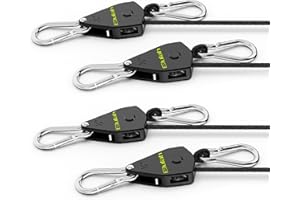 ELUFAH 4-Pack 1/8" Tie-Down Ratcheting, 10ft Adjustable Length Rope Hanger with Metal Gear, Ratcheting Pulley System Kayak Straps for Hanging Plant Grow Light/Camping Tent/Various Tie-Down Work