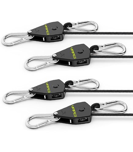 2-Pack Ratchet Tie Down Rope – 1/8 Inch Adjustable Heavy Duty With Carabiner Hooks, 6.56ft Nylon