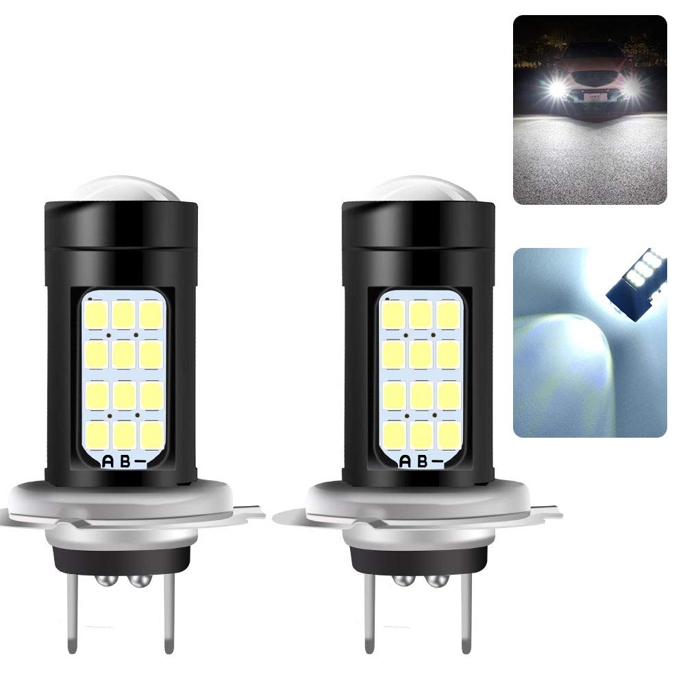 Sidaqi 2pcs H7 Car LED Fog Light Bulbs Extremely Bright 2835 42 SMD Xenon White 6500K 1500 Lumens DRL 12V
