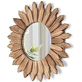 LOSOUR Wall Decor 12 inch Rustic Round Wood Mirror Decorative Boho Sunburst Mirror Boho Home Decor Farmhouse Wall Decor for Bedroom Living Room Entryway