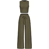 PRETTYGARDEN Women's Summer 2 Piece Loungewear Set Cropped Tank Top Wide Leg Sweatpants Tracksuit Casual Outfits