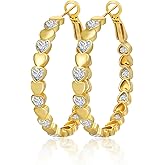 Ascona Valentines Gifts for Her Heart Cubic Zirconia Large Hoop Earrings for Womens 925 Silver 14k Gold Plated Hypoallergenic Rhinestone Hoops Earring Sparkly Jewelry Gift 30/40/50/60mm