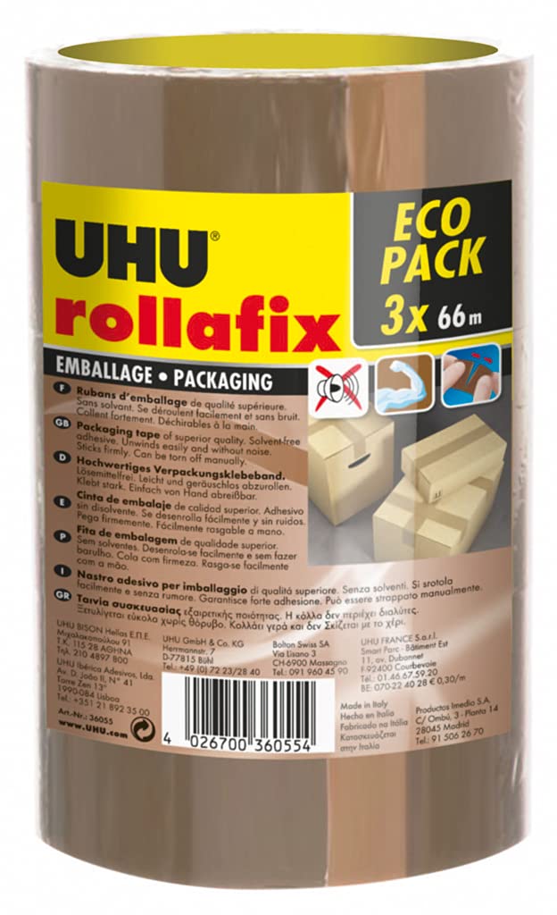 UHU Rollafix Packaging Tape Brown 3 x 66m x 50mm