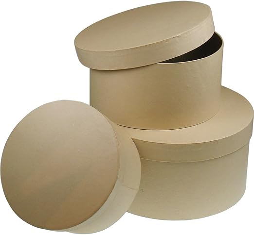 Pappmache Juego de 3 Cajas Redondas de cartón, 210 x 110 mm: Amazon.es: Hogar