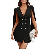 Floerns Women's V Neck Double Breasted Cape Blazer Split Sleeve Elegant Blazer Dress