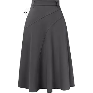Women's Business Casual Midi Skirt, High Waist Flowy Skirts with Pockets | Flowy, Work, Basic, Elegant, Teacher, Formal, Offi