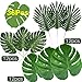 KUUQA 36 Pcs 3 Kinds Artificial Tropical Leaves with Stems， Green Palm Leaves for Luau Hawaiian Tropical Party Decorations, Faux Monstera Leaves for Jungle Safari Party Palm Decorations Supplies