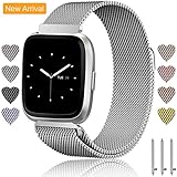 Ouwegaga Compatible for Fitbit Versa Bands Versa Lite Bands Women Men Straps Silver Small