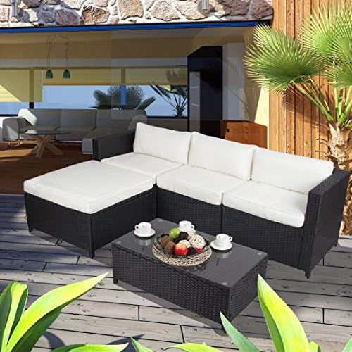 Captiva Designs 5-Piece Patio Wicker Sectional Furniture Set-Outdoor Rattan Sofa Set with Coffee Table