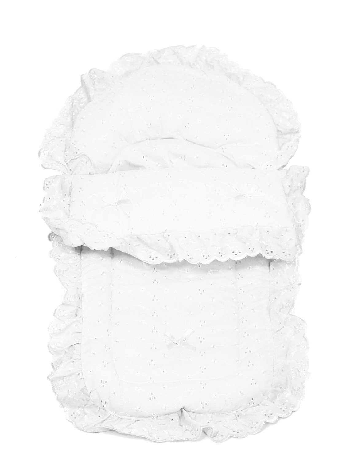 Glamour Girlz Broderie Anglais Car Seat Pram Pushchair Universal Cosy Toes Foot Muff White