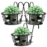 Tosnail 3 Pack Hanging Railing Planter Flower Pot Holder Plant Holder for Indoor and Outdoor Use -Black