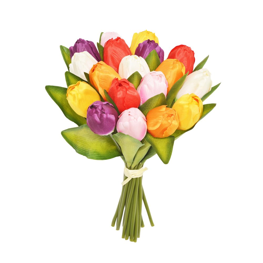 FloristryWarehouse Artificial Silk Tulip Posy Assorted Colours 18 stems 30cm