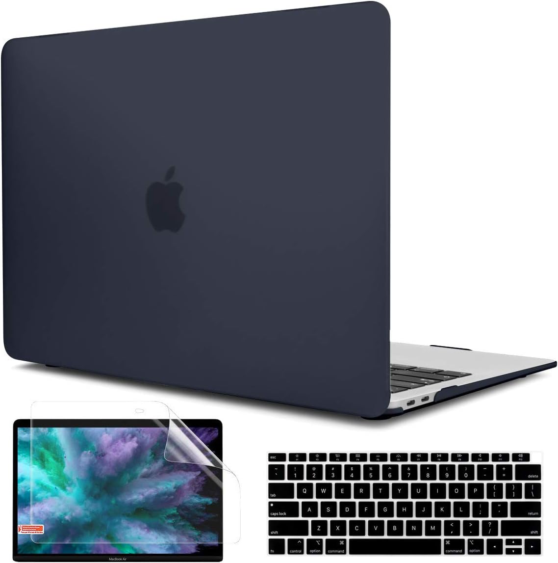 TwoL MacBook Air 13 inch 2020 2019 2018 Case, Matte Hard Shell Case Keyboard Cover and Screen Protector for New MacBook Air 13 inch Retina Model A1932 A2179 Black