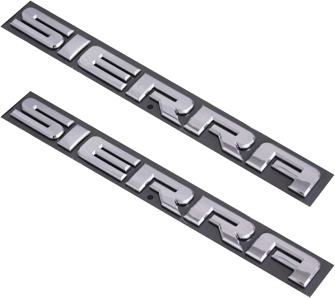 2x SIERRA Emblem Badge Rear Tailgate & Door Chrome Nameplate Letter compatible with 2500Hd 3500Hd Sierra ((Chrome))