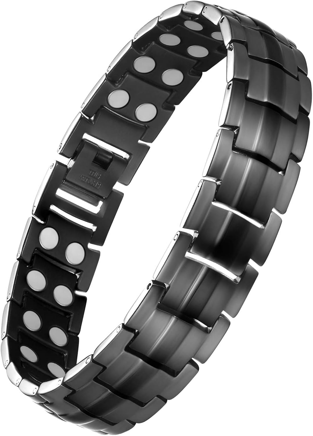 Wincone Magnetic Bracelet For Mens Elegant Gray Stainless Steel Ultra Strength Double Row 44 Pcs 3500 Gauss Magnetic Therapy Bracelets Pain Relief for Arthritis & Carpal Tunnel, with Removal Tool: Jewelry