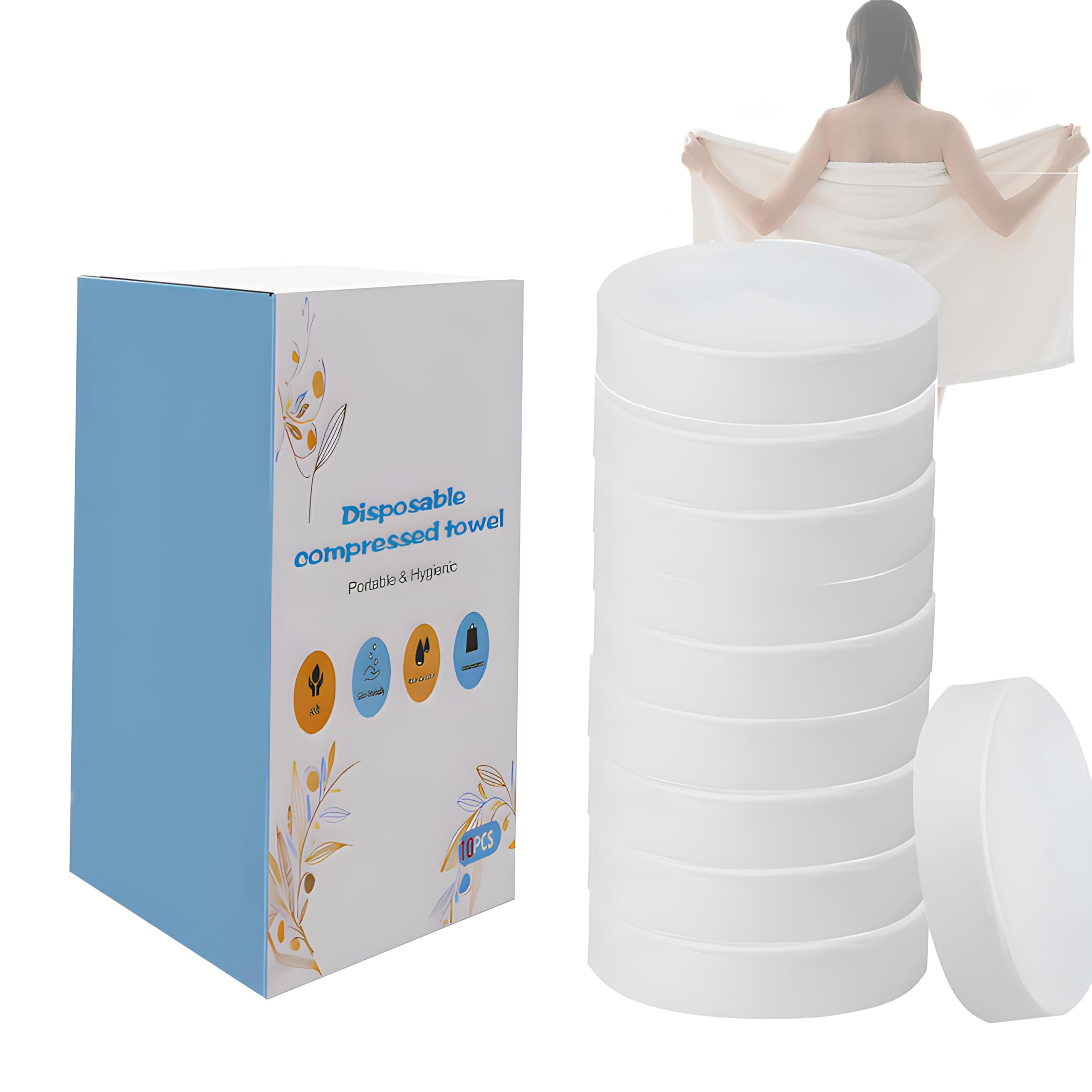 Photo 1 of ?10-PCS?Travel & Hiking Extra-Large Disposable Compressed Bath Towels?Disposable Bath Towels for Travel - 70×140cm, No Rinse, Quick-Dry, Hygienic & Space-Saving for Camping, Gym & Hotel Use