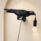 Shandaglo Crow Wall Lamp Raven Lamp, Dimmable Dark Academia Decor, E12 | Hand-Painted Resin, Warm Glow, Push-Button Dimmer, for Shelves, Bedside, Halloween, Birthday, Housewarming