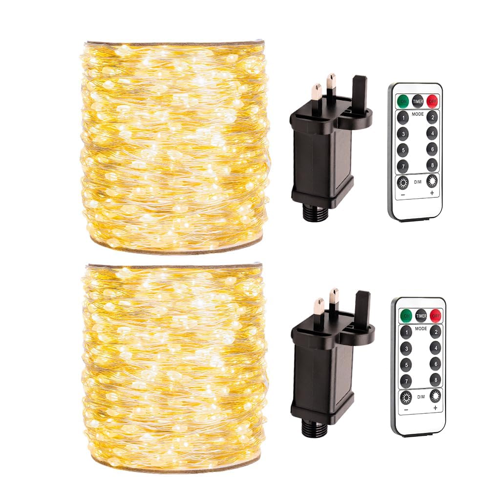 ZELUXDOT 300 LEDs Fairy String Lights 2 Pack 100FT Plug in Indoor Copper String Lights with Remote for Bedroom, Patio,Christmas Tree,Wedding Party Decoration Warm White — image 1
