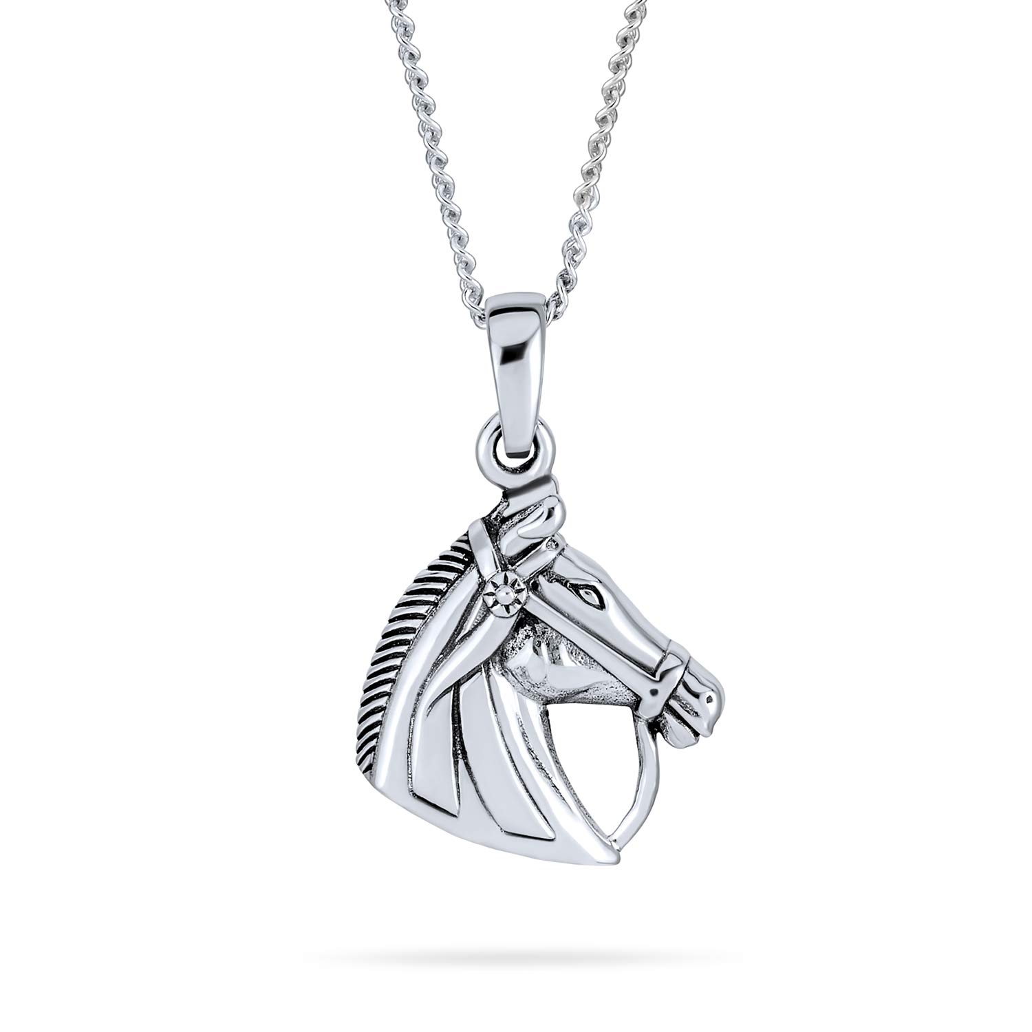 Personalized Equestrian Thoroughbred Winner Horse-Head Pendant Horseshoe Necklace Western Jewelry For Women Oxidized .925 Sterling Silver Customizable โ image 1
