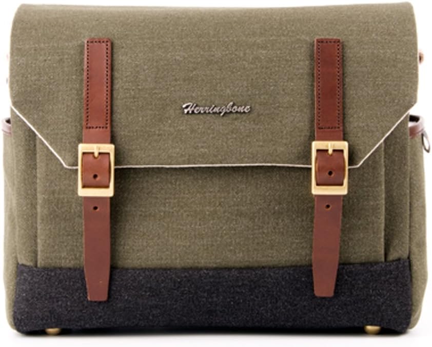 Herringbone Camera Bag DSLR Case Postman Messenger Bag H1018 Olive Medium