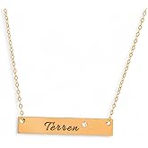 HotMixCold Personalized 14K Gold Fill Nameplate Necklace with Crystal Diamond, 925 Sterling Silver Long Name Bar Birthstone Sister Jewelry, 14K Rose Gold Fill Engraved Initial Pendant