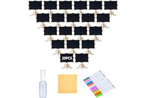 YZ&LIANGYUAN Reusable 20 Pcs Mini Chalkboard Signs with Easel Stand for Food Labels, Weddings, Birthday Parties, Message Board Signs and Event Decorations,Include 12 Colors Water-Based Chalks