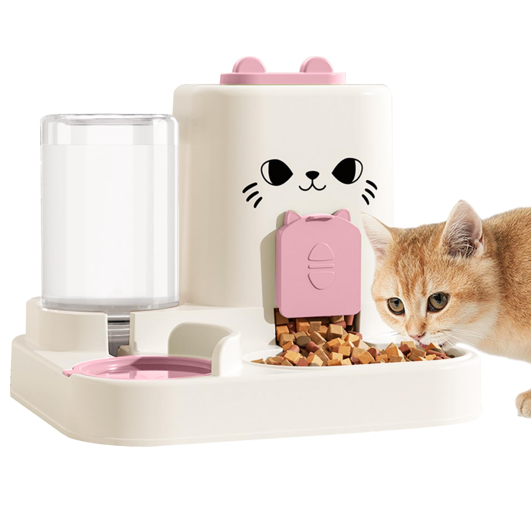 Photo 1 of 1.6L Auto Gravity Pet Feeder and 0.6L Water Dispenser Set, Automatic Cat Food and Water Dispenser, Gravity Pet Feeder for Small Medium Dog Puppy Cat Kitten (Pink)