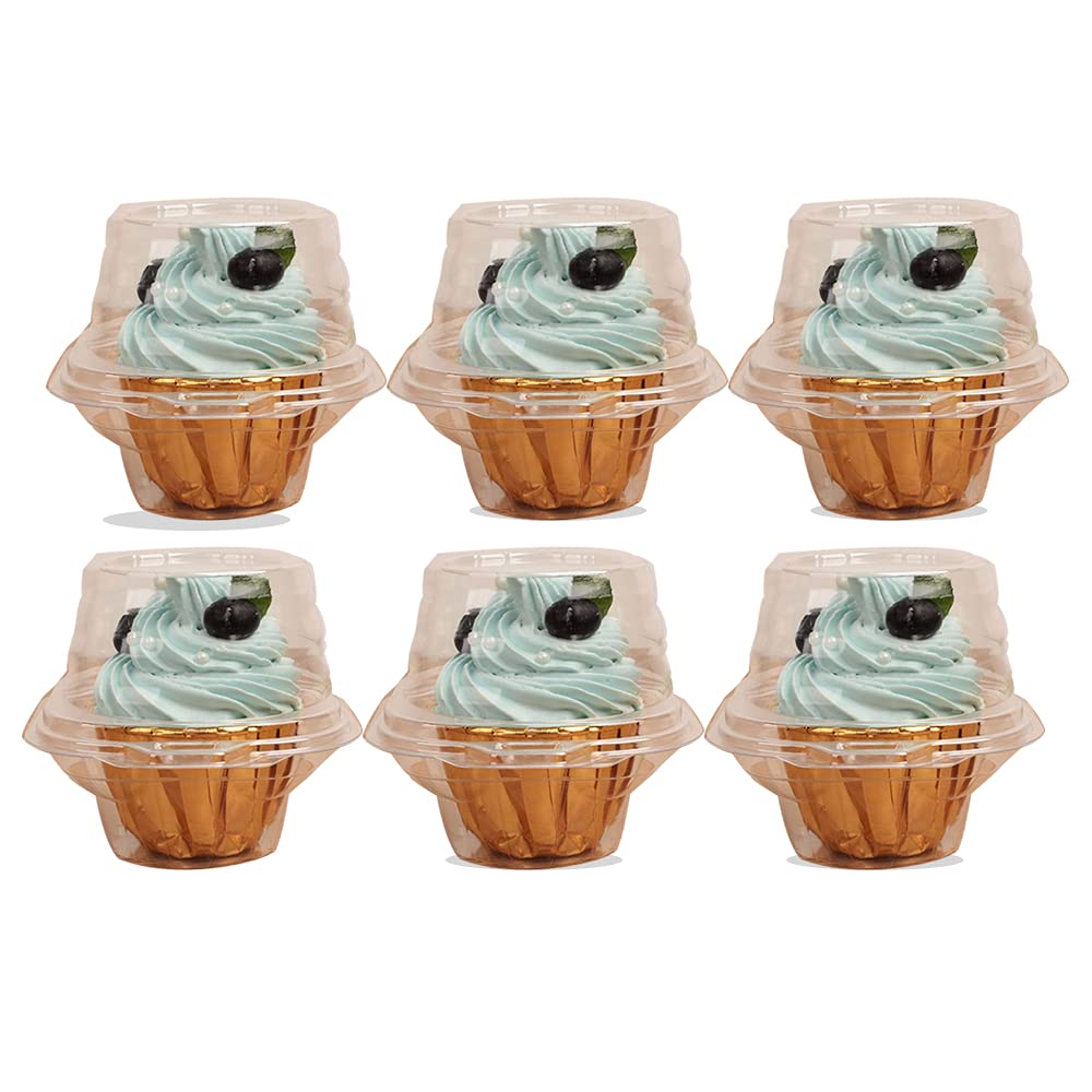 OUKEYI Reusable Single Cupcake Boxes -Individual Cupcake Container - Single Compartment Cupcake Carrier Holder Box - Stackable - Deep Dome - Clear Plastic - BPA-Free- (25)
