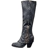 Bcshiye Women's Cowboy Boots Fashion Round Toe Low Heel Riding Boots Knee High Knight Boots Side Zipper Western Boots