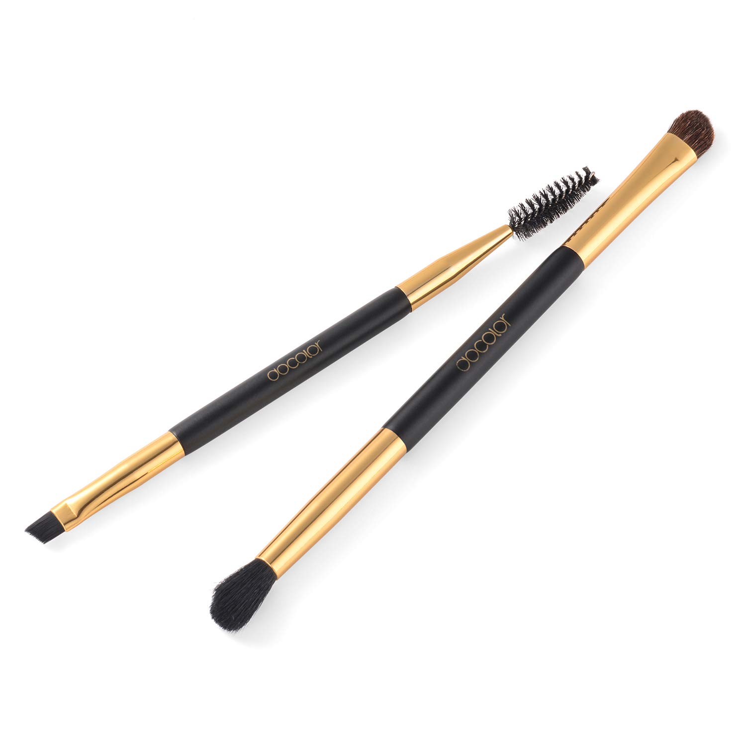2pcs Duo Eyebrow Brush, Docolor Professional Eye Makeup Tool, Eyeshadow Brush and Spoolie Brush Black: Beauty
