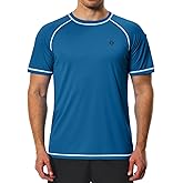 Men's Swim Shirts Quick Dry Rash Guard UPF 50+ Sun Protection Fishing Beach Water Shirts Short Sleeve