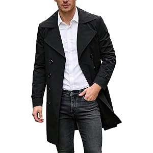 Dovidovi Mens Trench Coat Double Breasted Notched Lapel Casual Windbreaker Fall Classic Long Jacket Overcoat with Pockets