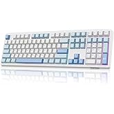 MechLands EPOMAKER TH108 Full Size Mechanical Keyboard, Wireless Gaming Keyboard, 8000mAh Battery, Creamy Gasket, 108 Keys, Hot Swap, Custom Driver, RGB Backlights (Blue&White, Sea Salt Silent Switch)