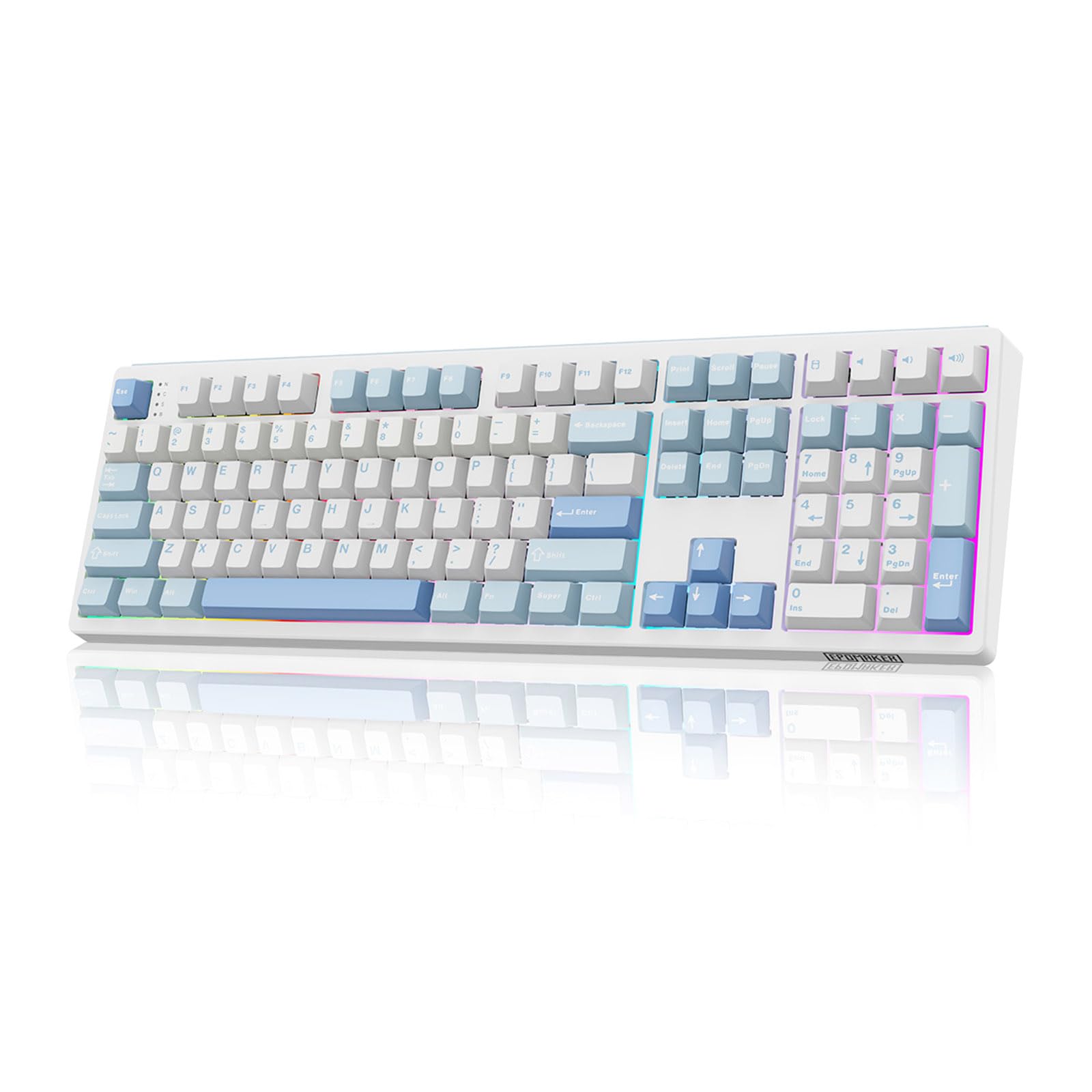 MechLands EPOMAKER TH108 Full Size Mechanical Keyboard, Wireless Gaming Keyboard, 8000mAh Battery, Creamy Gasket, 108 Keys, Hot Swap, Custom Driver, RGB Backlights (Blue&White, Sea Salt Silent Switch)