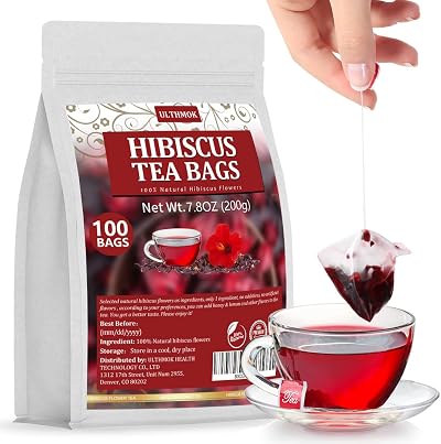 ULTHMOK Premium Hibiscus Tea Bags 100 Bags 7.06 oz Caffeine Free 100% Hibiscus