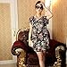 Franterd Women Mini Dress Short Sleeves Loose Blouse Print T Shirt Skirts (Black 2)