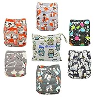 Ohbabyka Adjustable Washable Reusable Pocket Cloth Diapers One Size for Baby,6 Inserts
