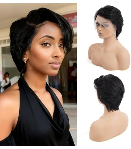 Amazon.com : 13X4 Lace Front Wigs 100% Human Hair Pixie Cut 