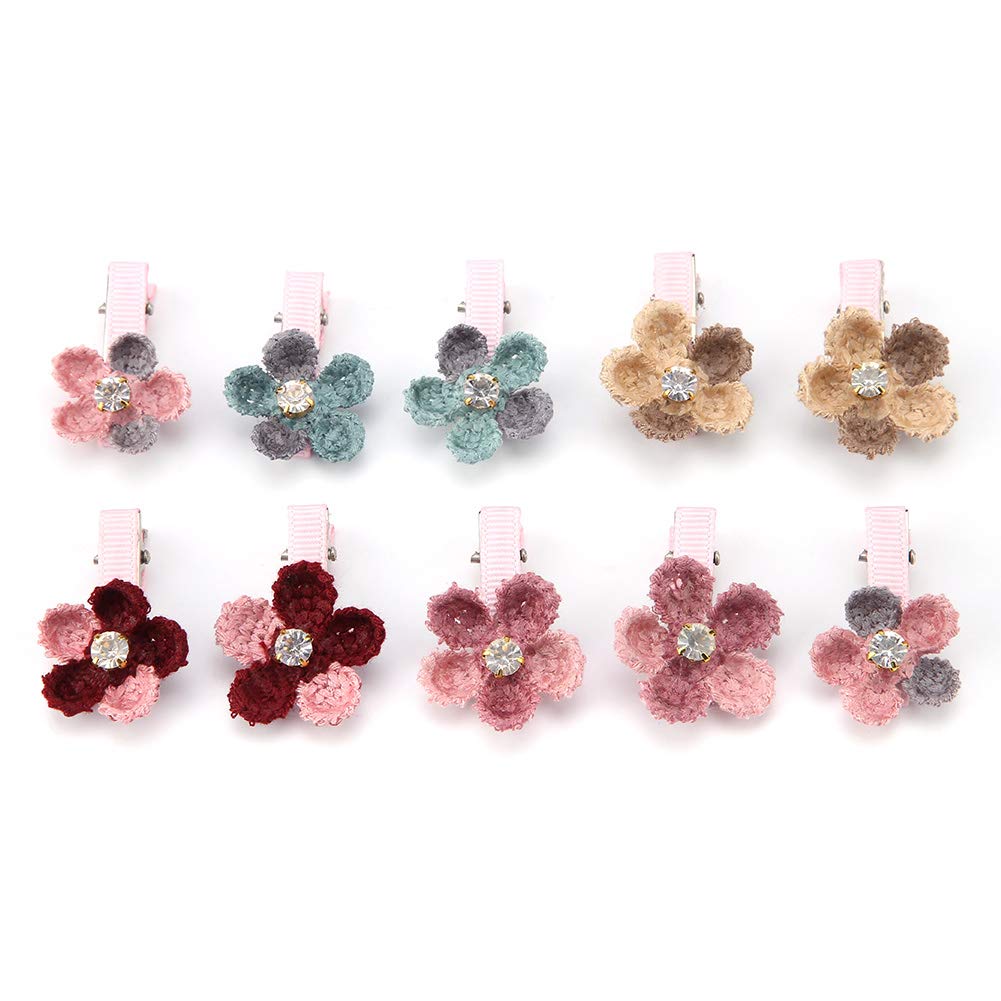 Pssopp Pet Hair Clips for Dogs and Cats - 10 Pack Cute Floral Pet Grooming Accessories with Alligator Clips