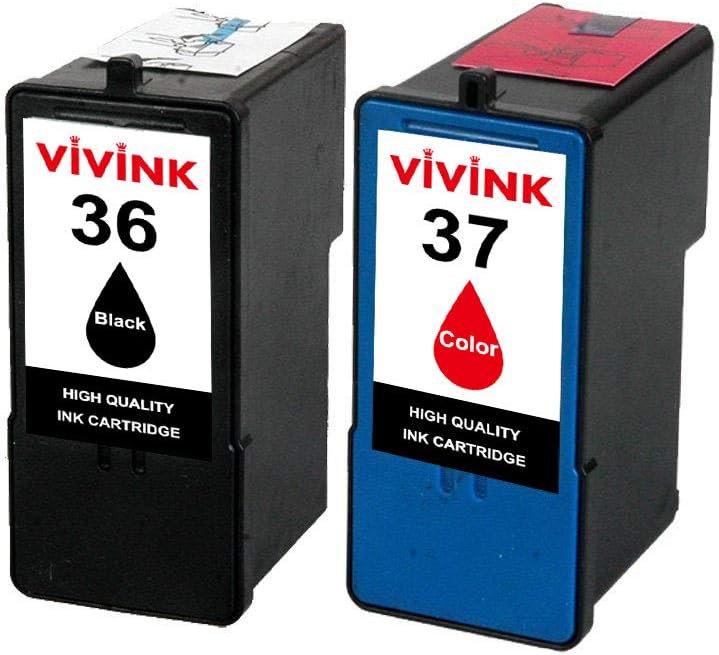 VIVINK Remanufactured Ink Cartridges Replacement for Lexmark 36XL 37XL Ink Cartridges Compatible for Lexmark X3650 X4650 X5650 X6650 Z2420 X3630 X4630 Z2400 Z2410 X6675 (1 Black/1Color)